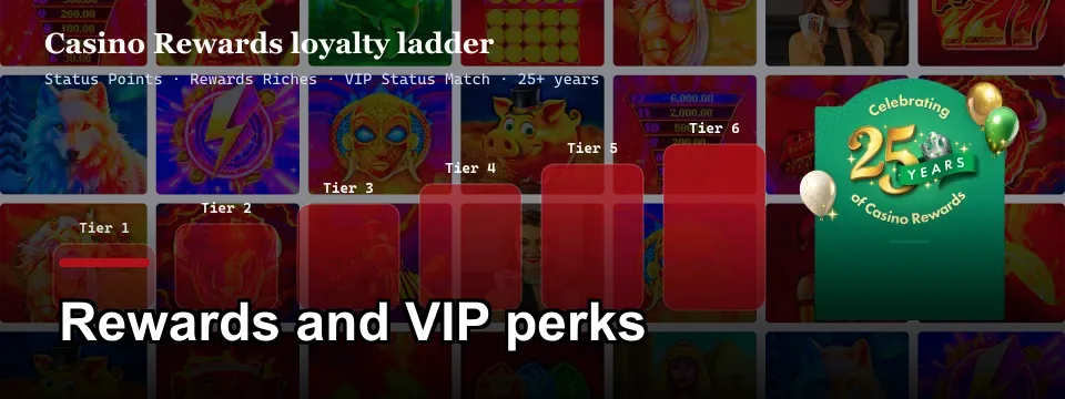 Casino Rewards six-tier loyalty ladder with Status Points and VIP Status Match